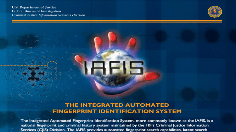 Screenshot from the FBI's Criminal Justice Information Services Division, showcasing the Integrated Automated Fingerprint Identification System (IAFIS).