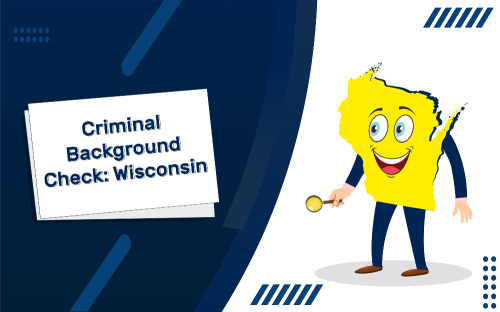 Criminal background check Wisconsin shaped like a man holding a magnifying glass