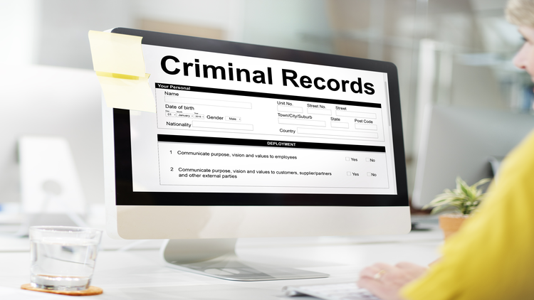 An  image showing a computer screen displaying a "Criminal Records" form.
