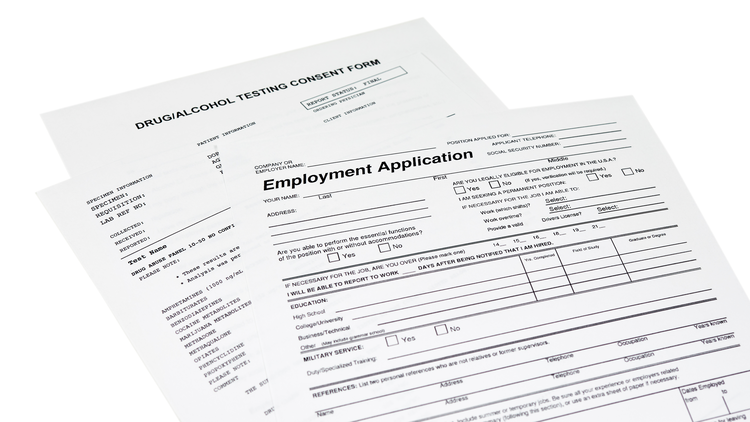 Image of an employment application form requesting personal information, educational background, military service, work experience and references.