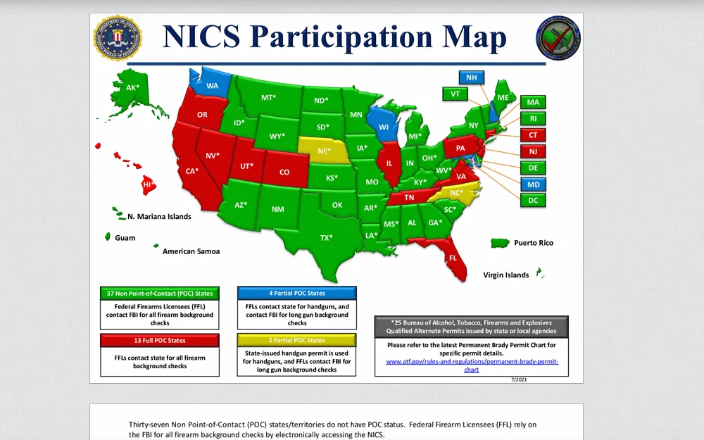 Screenshot showing state compliance with the National Instant Criminal Background Check System. 