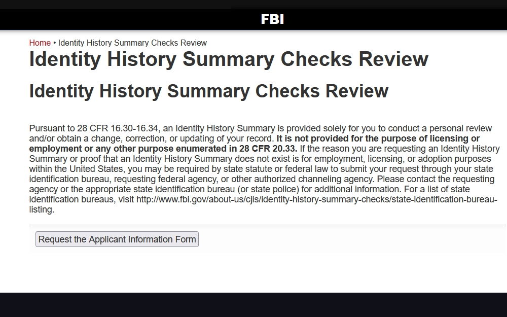 Knowing how to run a federal background check on yourself starts with downloading hte application form provided by the FBI screenshot. 