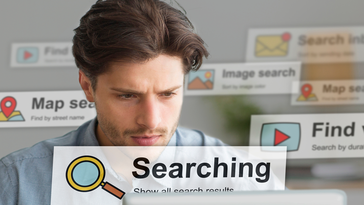 Image of a man searching online to find information on the internet.