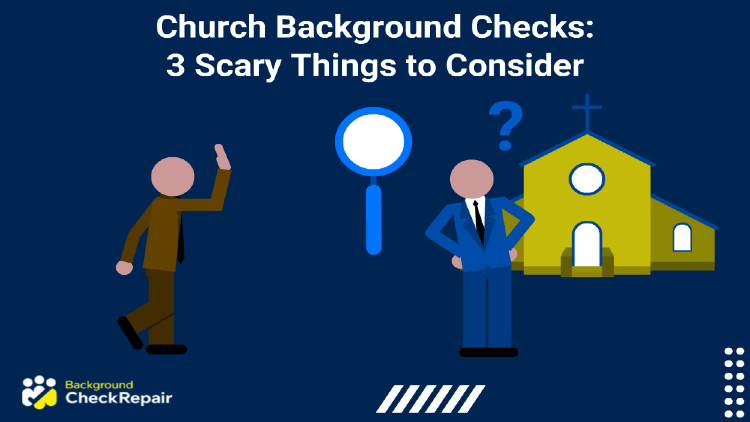 Church volunteer in a brown suit waving and approaching a pastor in a blue suit, standing in front of a church building while considering church background checks for his ministry.
