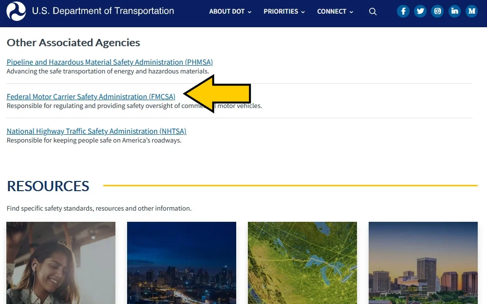 Department of Transportation (DOT) background check website screenshot. 