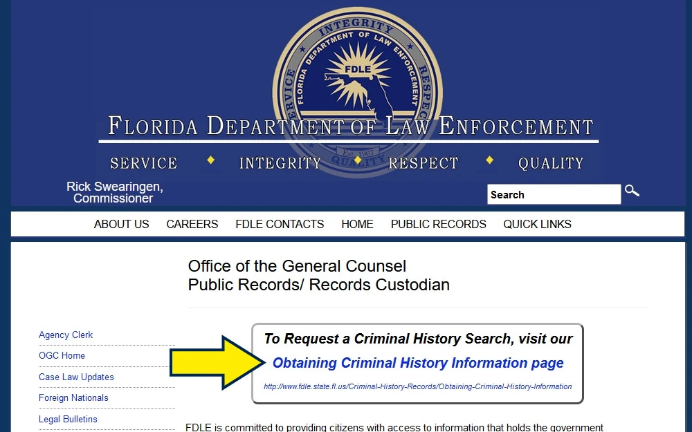 Background check Florida public records website screenshot.