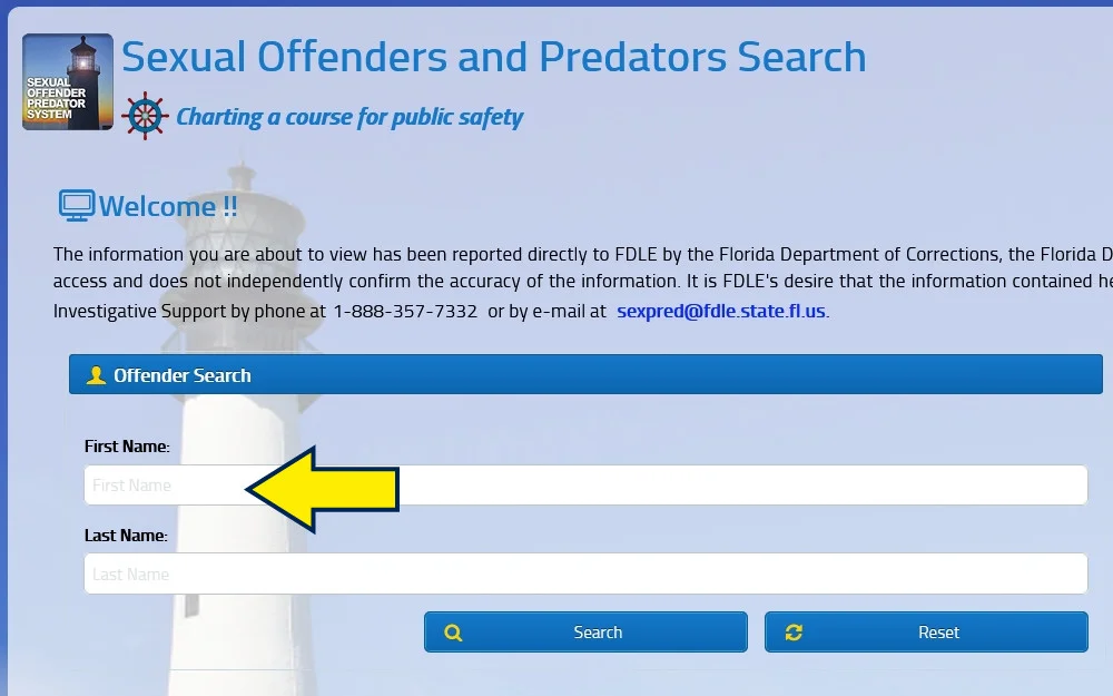Background check Florida sex offenders and predators search website screenshot.
