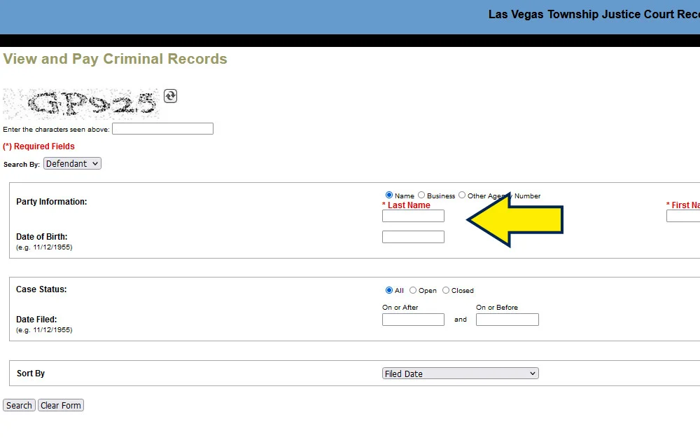 Criminal records search screenshot for Las Vegas showing how to check do dropped charges show up on background check records. 