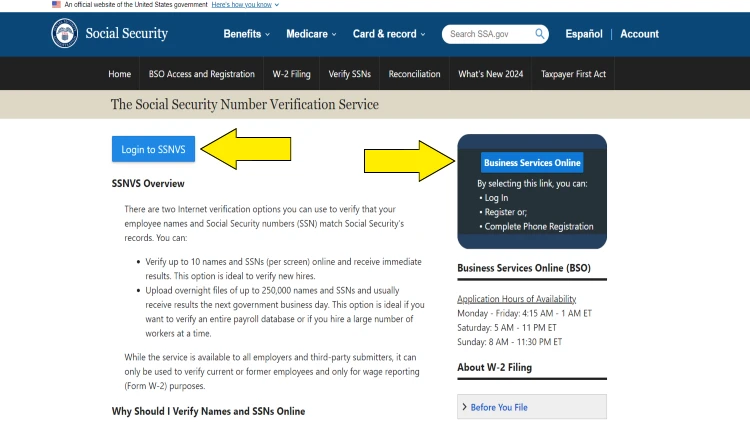 Screenshot Social Security Administration tool for what shows up on an social security background check. 
