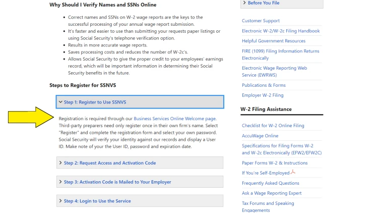 Social Security Adminsitration website screenshot steps for siging up. 