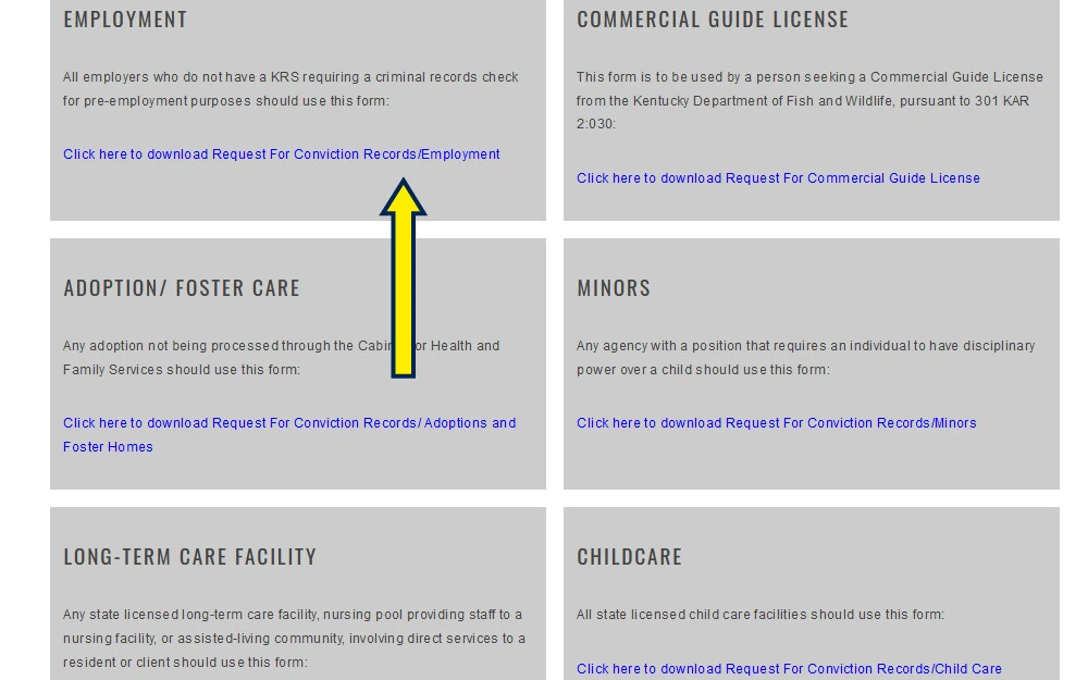 Background Check Kentucky Forms police webiste screenshot. 