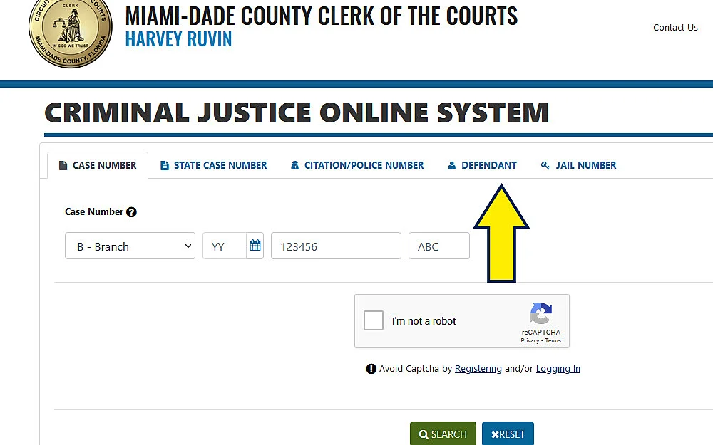 CJOS Miami Dade Background Check Website Screenshot. 