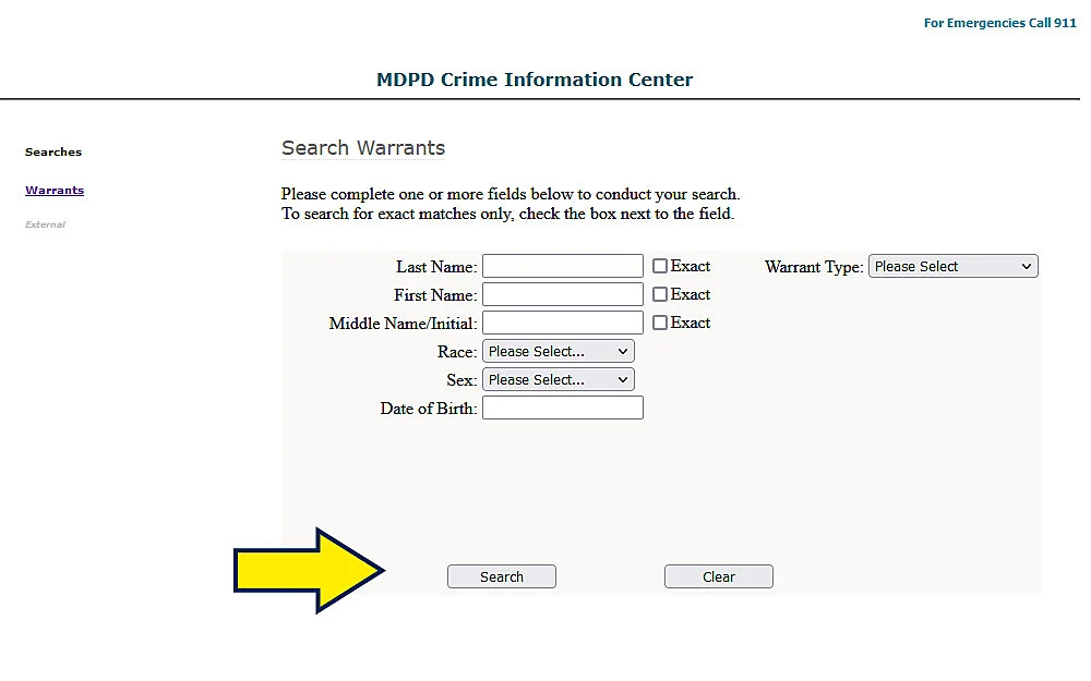 Find active warrents Miami Dade Crime Information Center Screenshot. 