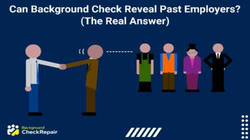 Man in a brown suit shaking the hand of an employer while thinking can background check reveal past employers and previous employers line up in the background check for employment.