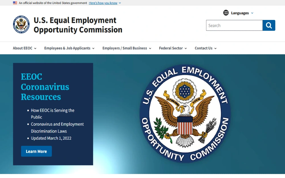 Screenshot of the US Equal Employment Opportunity Commission. 