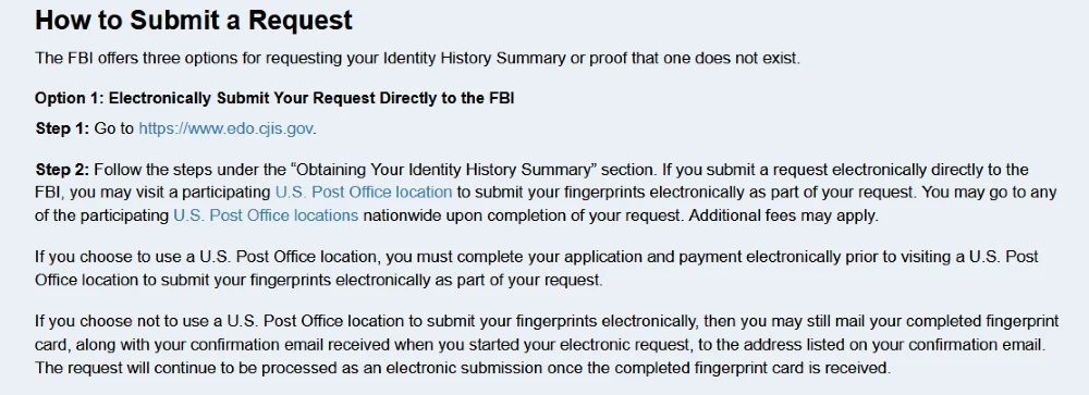 FBI fingerprint background check submission screenshot. 