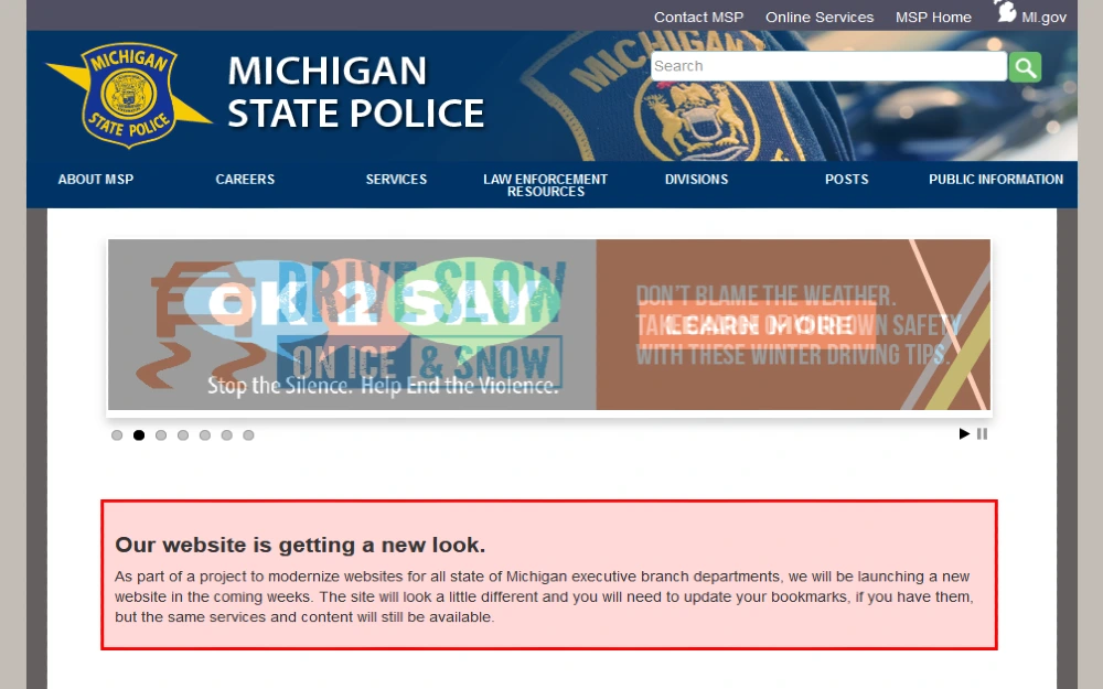 Michigan State police website screenshot for locating people who were arrested. 
