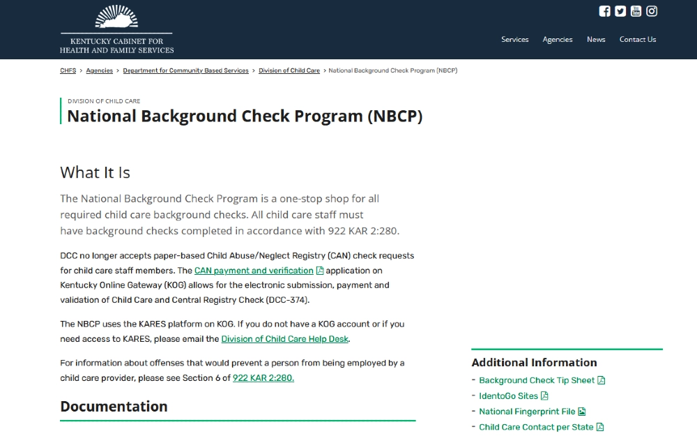 Screenshot Kentucky national background check program