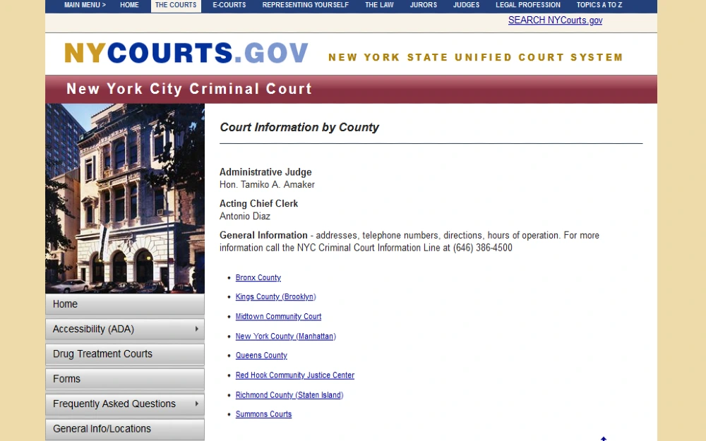 Screenshot of the New York City Criminal court system website. 