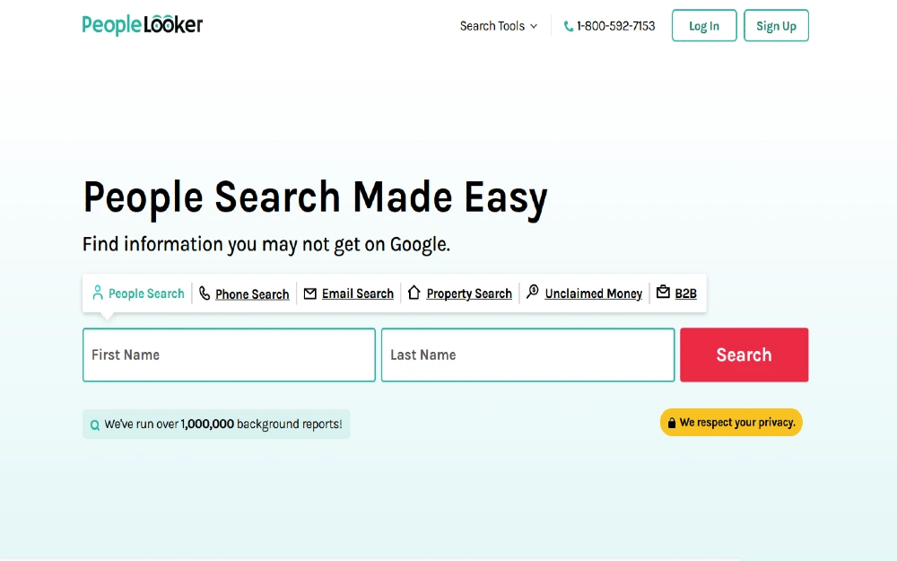 People Looker 7 day free trial background check website screenshot. 