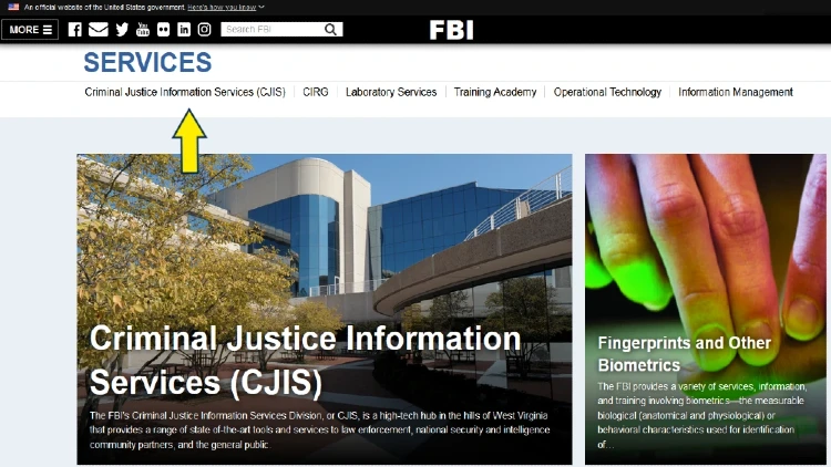FBI screenshot of Criminal Justice Information Services portals. 
