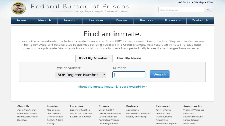Find an inmate, inmate lookup screenshot fedeal bureau of prisons.