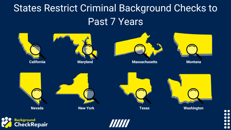 Graphic showing the map of the eight states that restrict criminal background checks to the past seven years.