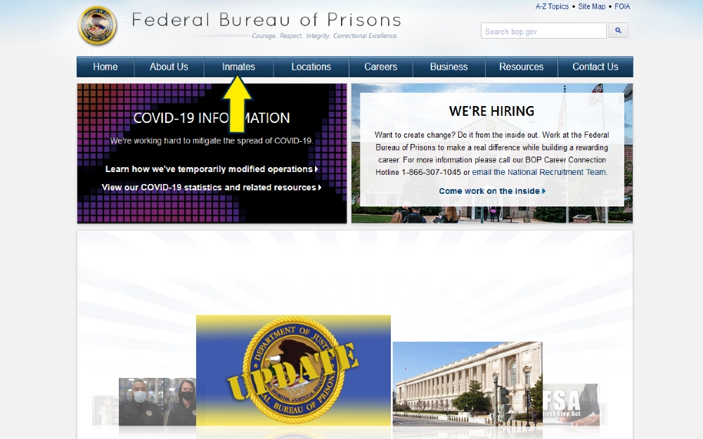 Federal Bureau of Prisons website screenshot. 