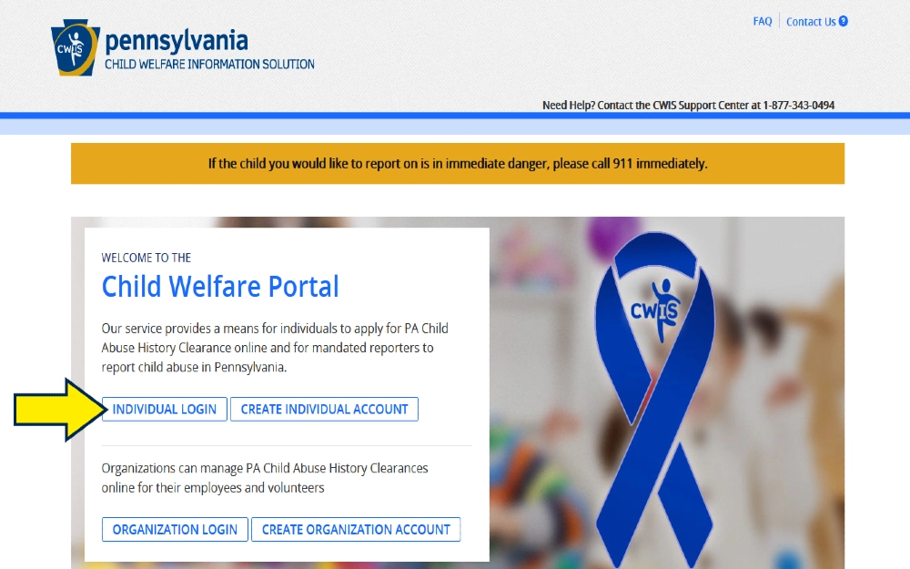 Pennsylvania Child Welfare Information screenshot for child abuse background check online
