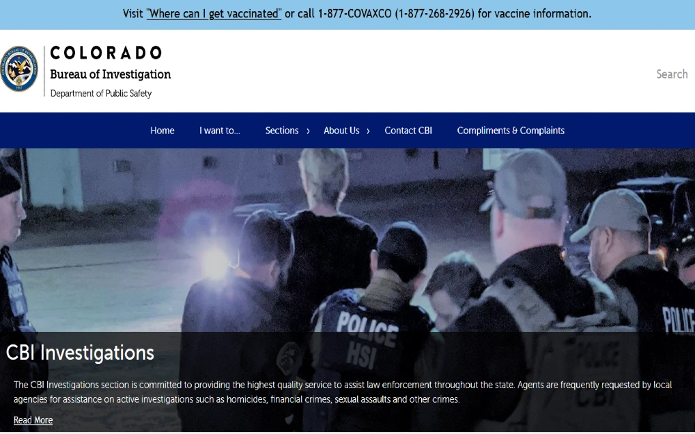 Colorado Bureau of Investigation (CBI) screenshot