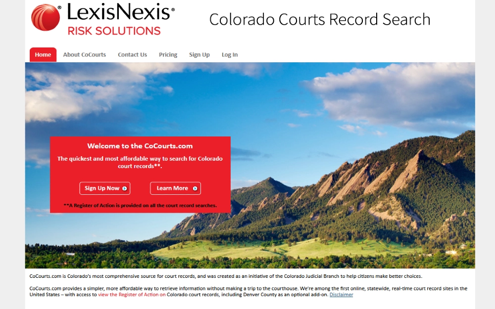 Colorado Courts Records Search wensite screenshot for finding Colorado court records and cases, including pending charges and state of colorado background check. 