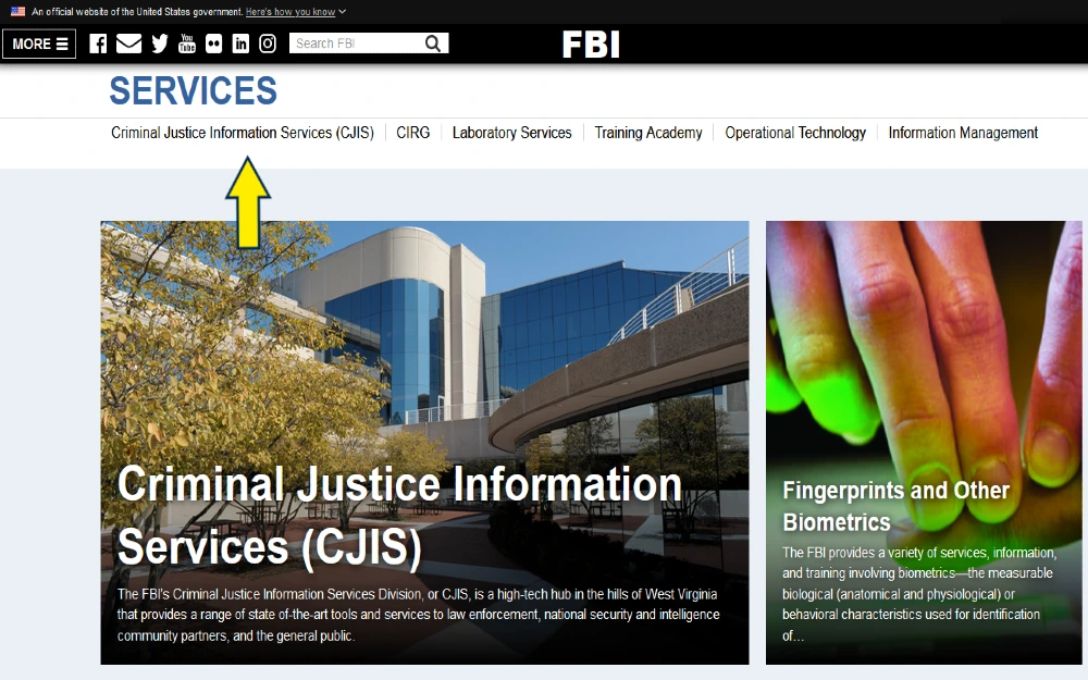 FBI screenshot of Criminal Justice Information Services portals. 