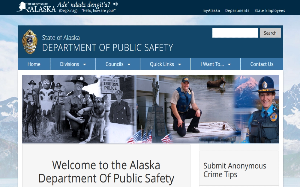 Alaska Department of Public Safety website screenshot. 