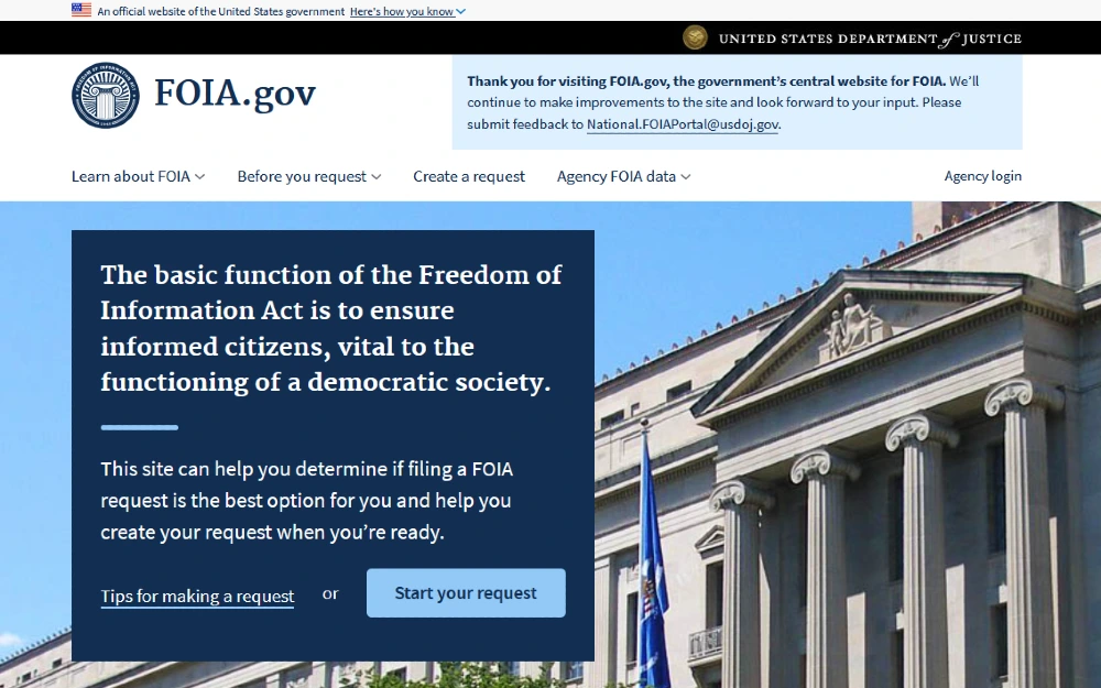 Screenshot of FOIA website for finding charges. 