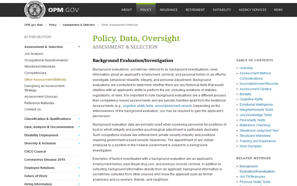 Government background evaluation investigation screenshot