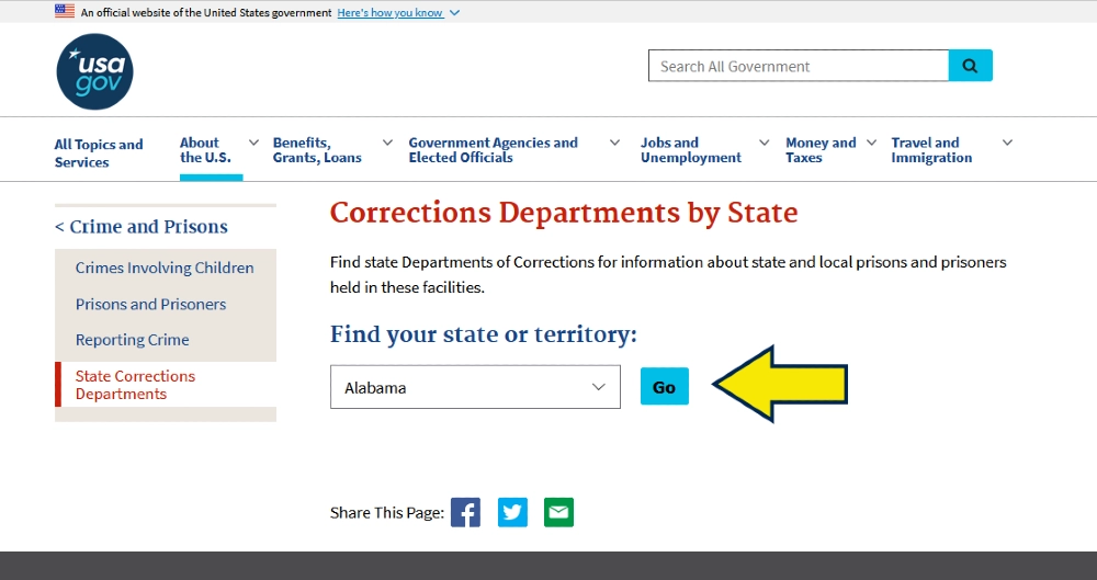 Screenshot corrections departments by state. 