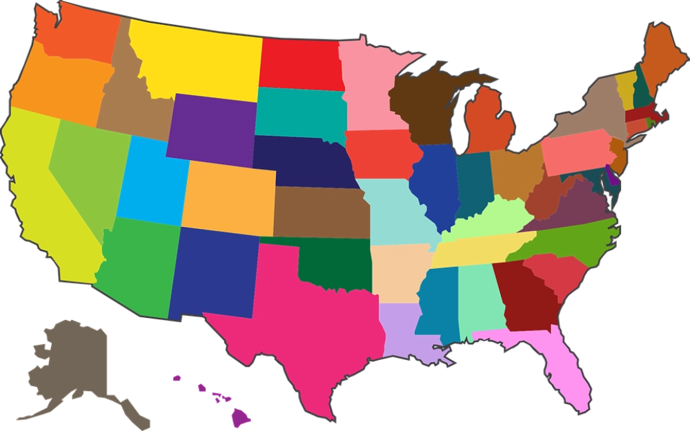 Map of US states in colors, with 10 year background check states are the norm