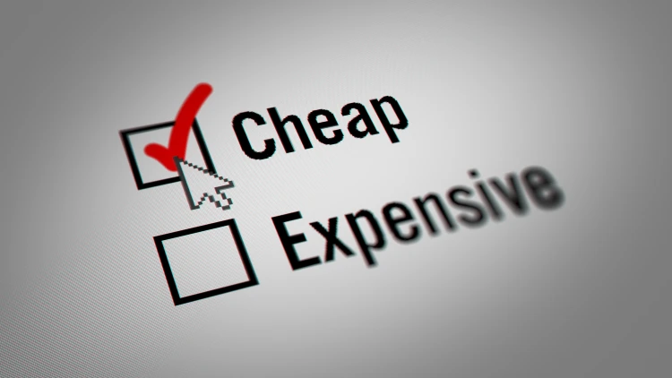 Checkbox image of 'Cheap' and 'Expensive', with a red check on 'Cheap' and an arrow cursor pointing to it.