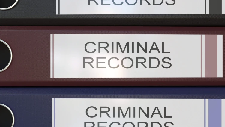 Multicolor office binders stacked vertically, labeled with 'Criminal Records' tags.