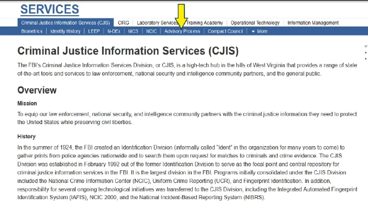 Screenshot of Criminal Justice Information System (CJIS)