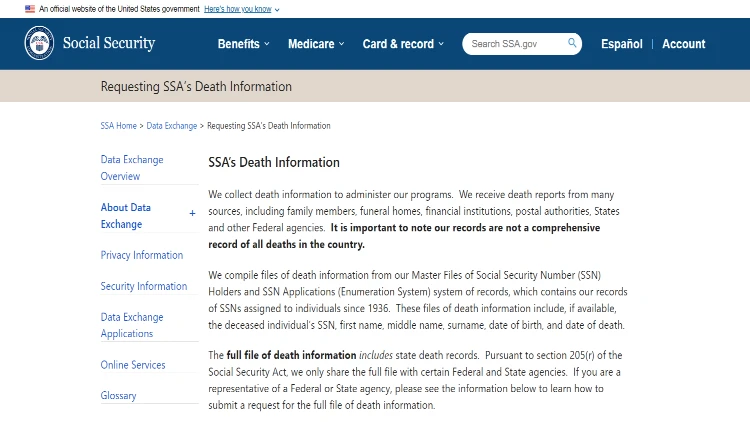 SSDI screenshot for how to find someone by ssn number for free. 