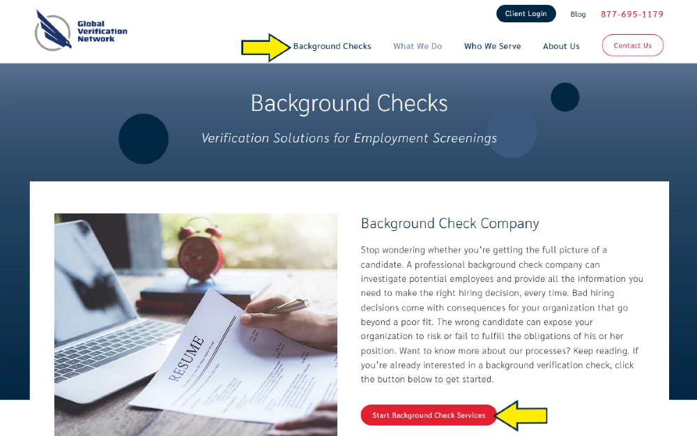 Global Verification Netword screenshot for worldwide background check and international background check for employment. 