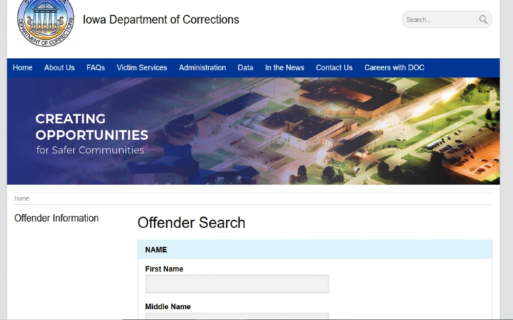 Iowa Department of Corrections screenshot offender search and inmate lookup Iowa screenshot. 