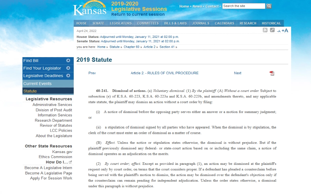 Kansas legislatuive statute screenshot outlining signs that a criminal case is weak, and how to get charges dropped before court date wildlife and fisheries charges. 