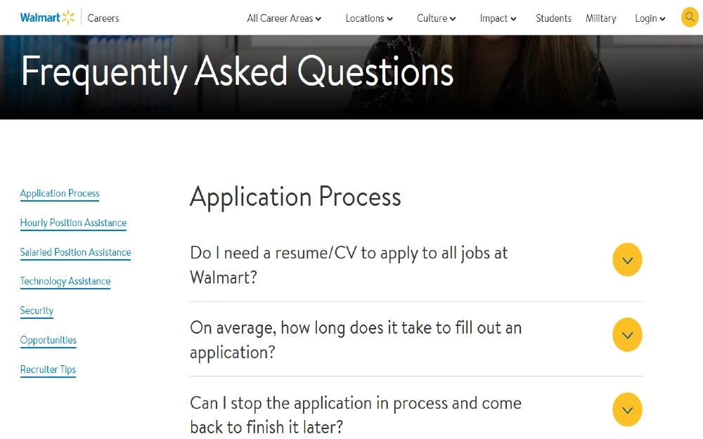Walmart background hceck screenshot of application process with some FAQs that answer how long does it take walmart background check to come back?