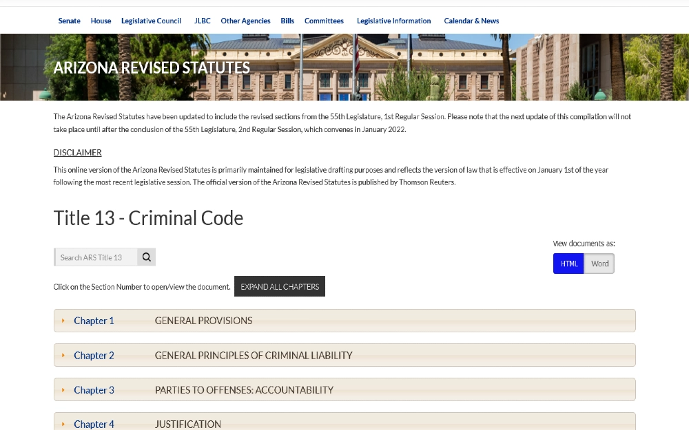 Screenshot of Arizona criminal codes that outline does being detained for no probable case go on your record and how long do arrests stay on your record.