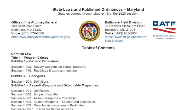 Maryland state laws and ordinances for gun purchases and answering questios like what does a gun background check show, and can you buy a gun legally without a background check, and how long does the background check for a gun take