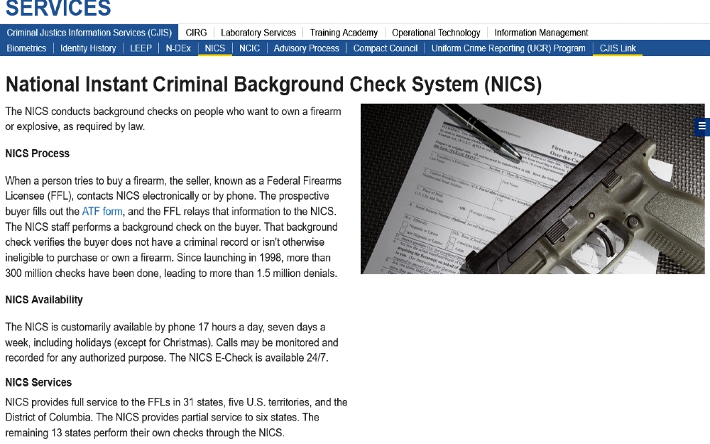 Screenshot of the national instant criminal background check system that is used for concealed carry background check. 