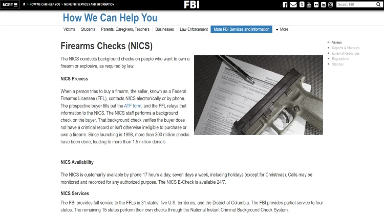 Screenshot of the national instant criminal background check system that is used for concealed carry background check. 