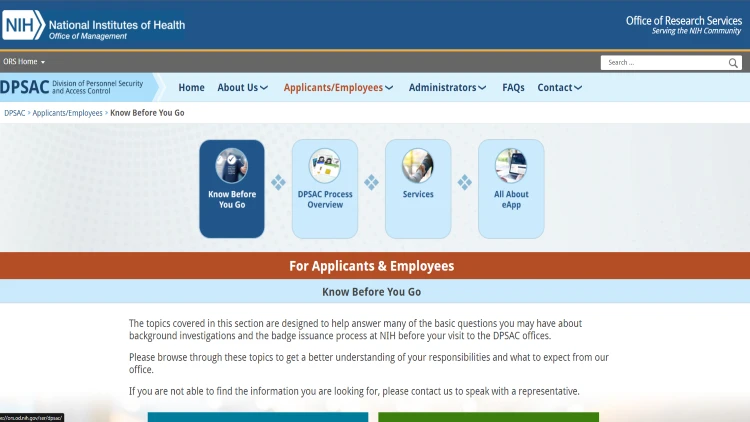Screenshot from the national institute of health, which requires a security clearance background investigation and check to receive employment.
